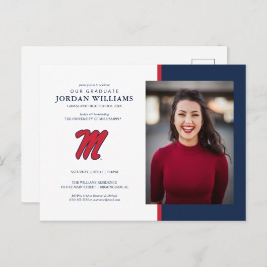 Carte Postale Faire-part Université du Mississippi | Script M (Devant / Derrière)
