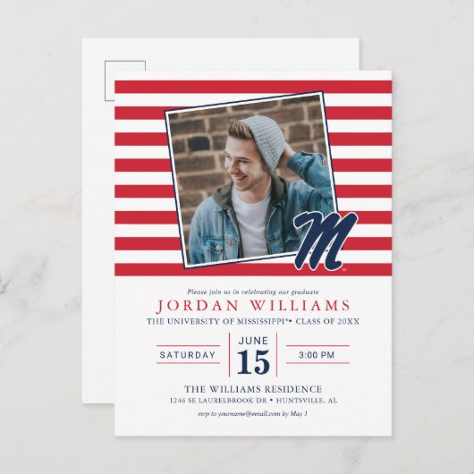 Carte Postale Faire-part Université du Mississippi | Script M (Devant / Derrière)