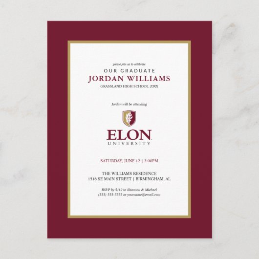 Carte Postale Faire-part Université Elon | Remise des diplômes (Devant)