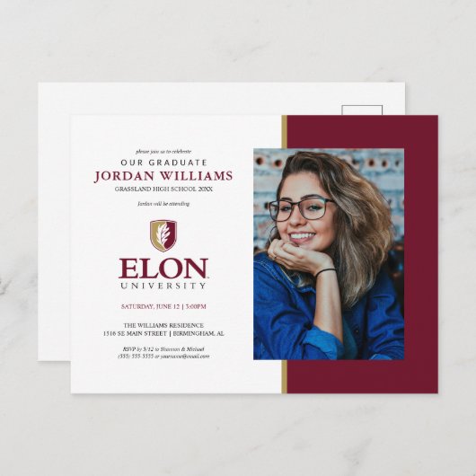 Carte Postale Faire-part Université Elon | Remise des diplômes (Devant / Derrière)