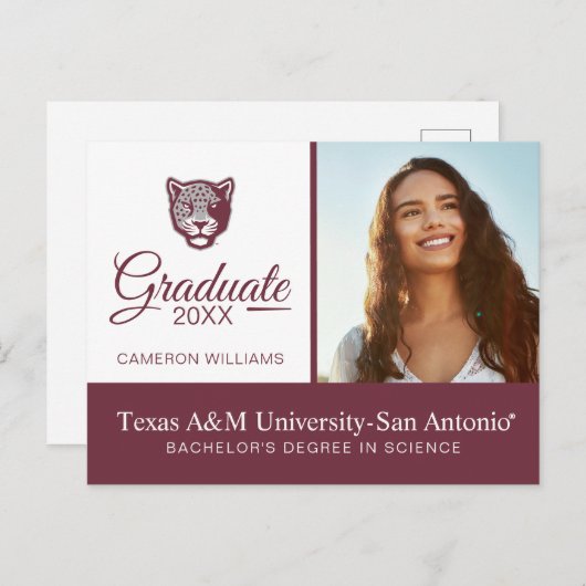 Carte Postale Faire-part Université Texas A&M de San Antonio | Jaguars (Devant / Derrière)