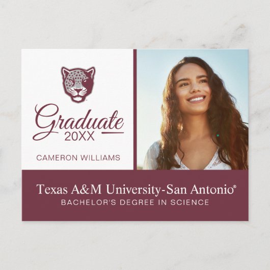 Carte Postale Faire-part Université Texas A&M-San Antonio | Jaguars (Devant)