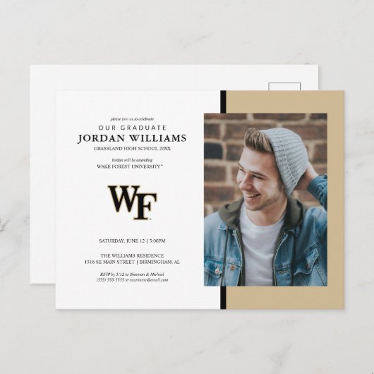 Carte Postale Faire-part Université Wake Forest | WF (Devant / Derrière)