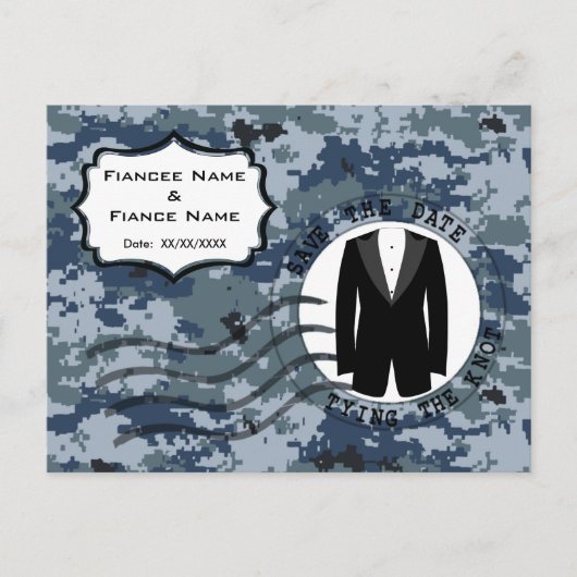 Carte Postale Faire-part USN Marin Sauver la Date & Smoking (Devant)