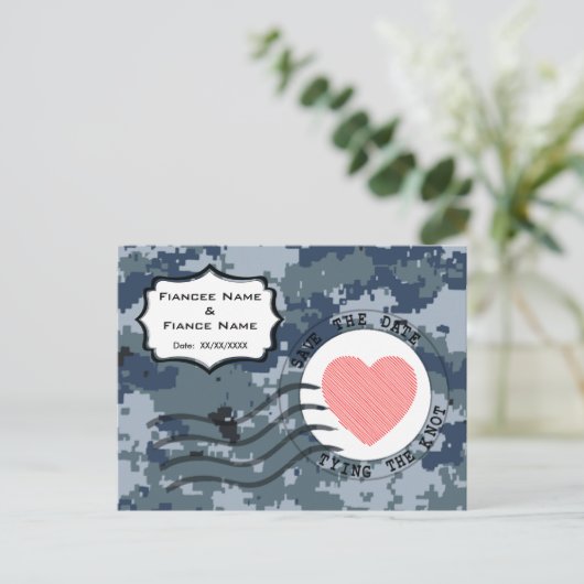 Carte Postale Faire-part USN Marine Épargnez la date et cœur (Debout devant)