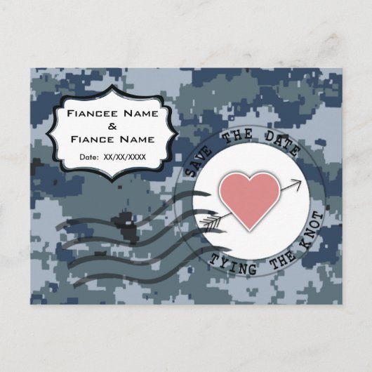 Carte Postale Faire-part USN Marine Sauvegarder la Date et le Cœur (Devant)