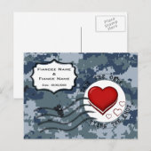 Carte Postale Faire-part USN Marine Sauver la Date et les Cœurs (Devant / Derrière)