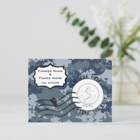 Carte Postale Faire-part USN Navy Enregistrer la date et l'Ancre (Debout devant)