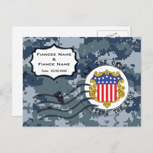 Carte Postale Faire-part USN Navy Enregistrer la date et le drapeau (Devant / Derrière)