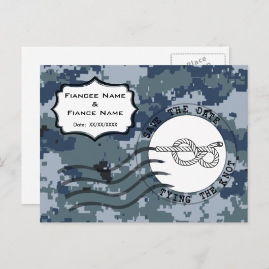 Carte Postale Faire-part USN Navy Enregistrer la date et le noeud (Devant / Derrière)
