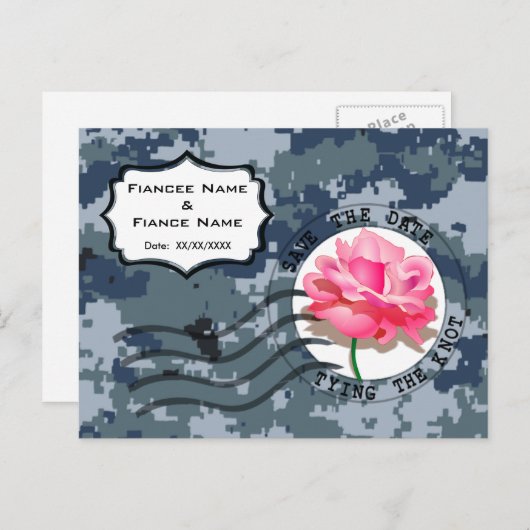 Carte Postale Faire-part USN Navy Enregistrer la date et le Rose (Devant / Derrière)