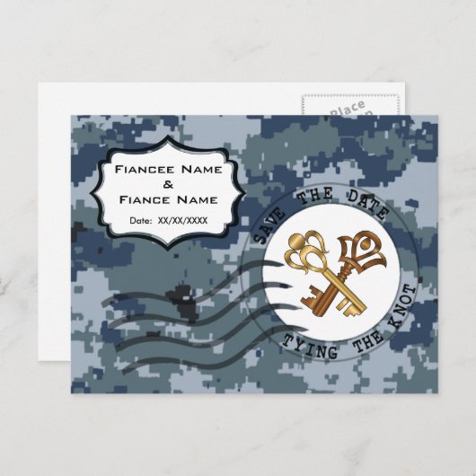 Carte Postale Faire-part USN Navy Enregistrer la date et les clés (Devant / Derrière)