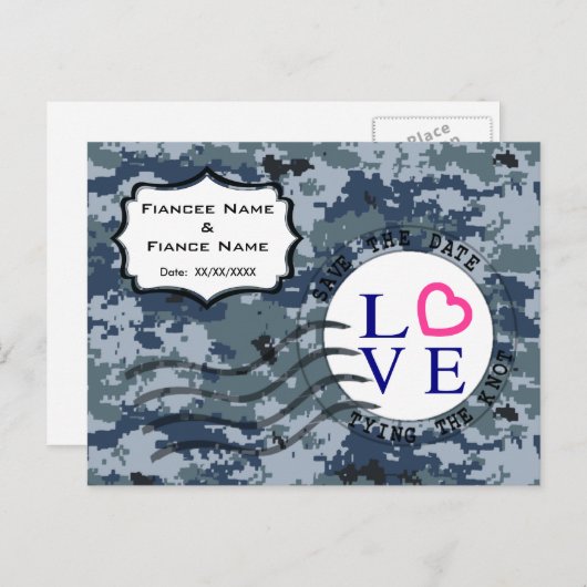 Carte Postale Faire-part USN Navy Sauvez la date et l'amour (Devant / Derrière)