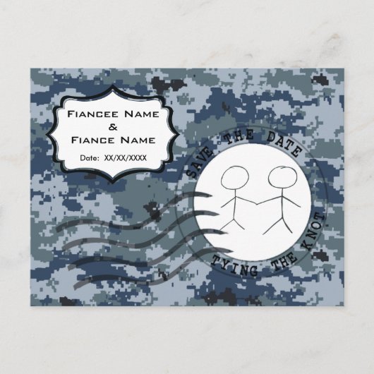 Carte Postale Faire-part USN Navy Sauvez la date et le couple (Devant)