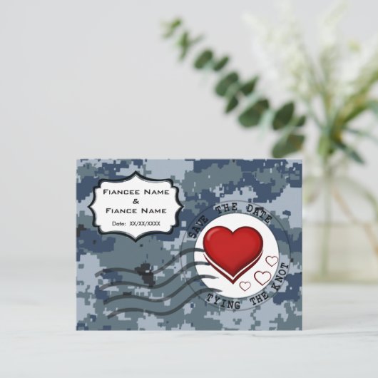 Carte Postale Faire-part USN Navy Sauvez la date et les coeurs (Debout devant)