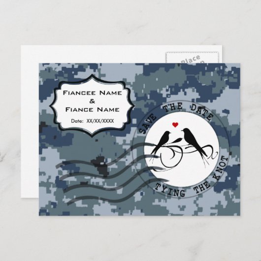Carte Postale Faire-part USN Navy Sauvez la date et les Inséparables (Devant / Derrière)