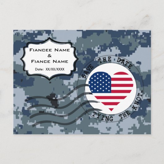 Carte Postale Faire-part USN Navy Save the Date & American Heart (Devant)