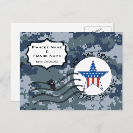Carte Postale Faire-part USN Navy Save the Date and Star (Devant / Derrière)