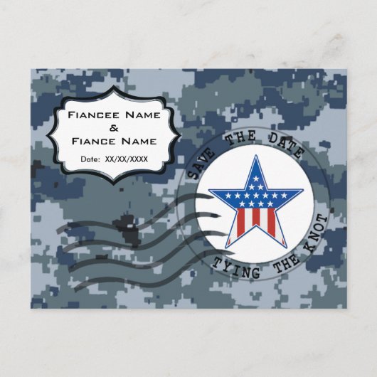 Carte Postale Faire-part USN Navy Save the Date and Star (Devant)