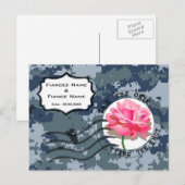 Carte Postale Faire-part USN Navy Save the Date & Rose (Devant / Derrière)