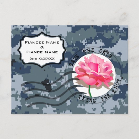 Carte Postale Faire-part USN Navy Save the Date & Rose (Devant)