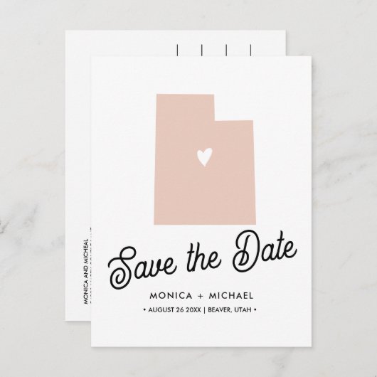 Carte Postale Faire-part UTAH State Destination Mariage N'IMPORTE QUELLE CO (Devant / Derrière)