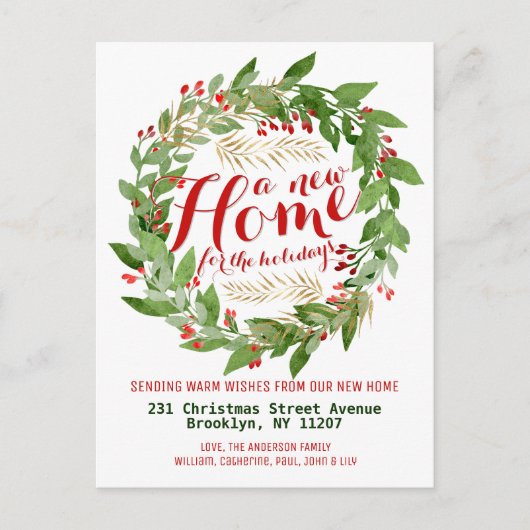 Carte Postale Faire-part Vacances de maison neuve moderne Noël Couronne mob (Devant)