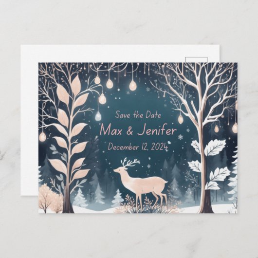 Carte Postale Faire-part Vacances Enchantées & Noël Mariage Enregistrer le  (Devant / Derrière)