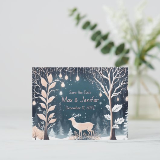 Carte Postale Faire-part Vacances Enchantées & Noël Mariage Enregistrer le  (Debout devant)