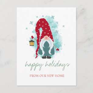 Carte Postale Faire-part Vacances Nous avons déménagé,Noël Gnome,Flocons de