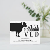 Carte Postale Faire-part Vache drôle simple Nous avons déplacé une nouvelle (Debout devant)