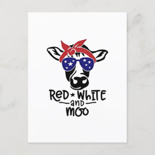Carte Postale Faire-part Vache patriotique rouge blanc et moo 4 juillet