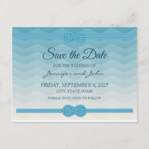 Carte Postale Faire-part Vague bleu ombré moderne pour mariage Jour J