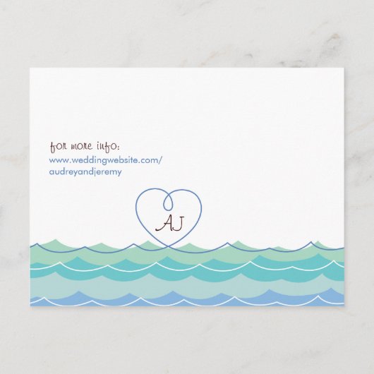 Carte Postale Faire-part Vagues Bleues Cœur Bouclé Plage Moderne Économisez (Dos)