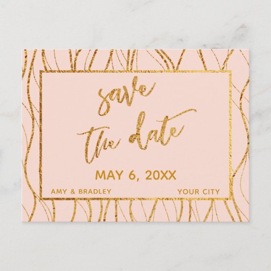 Carte Postale Faire-part Vagues dorées modernes Écriture manuscrite Blush S (Devant)