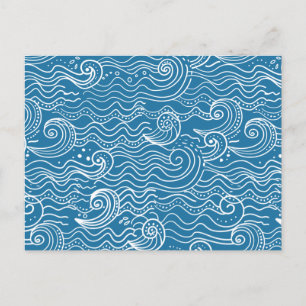 Carte Postale Faire-part Vagues océaniques bleues et blanches