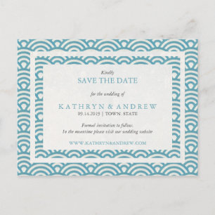 Carte Postale Faire-part Vagues Seigaiha japonaises Enregistrer la date Pas