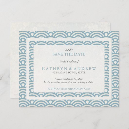 Carte Postale Faire-part Vagues Seigaiha japonaises Enregistrer la date san (Devant / Derrière)