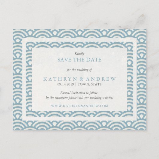 Carte Postale Faire-part Vagues Seigaiha japonaises Enregistrer la date san (Devant)