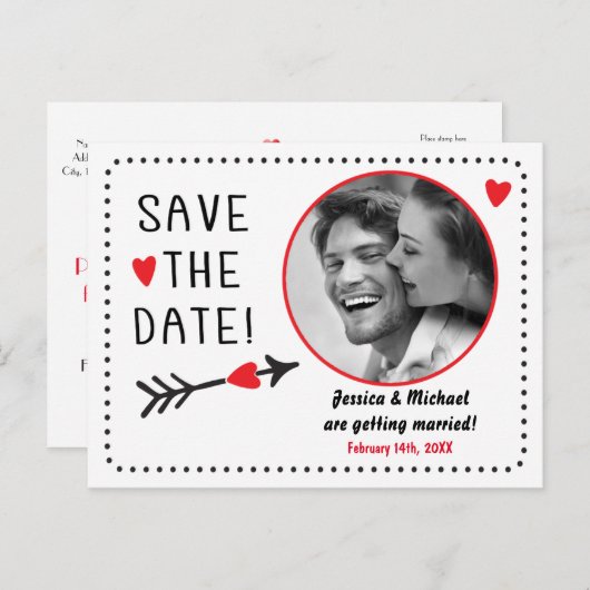 Carte Postale Faire-part Valentine Mariage Enregistrer Date Photo Russe Car (Devant / Derrière)