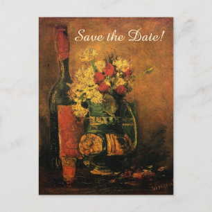 Carte Postale Faire-part Van Gogh Sauvegarder la Date avec des Fleurs et du