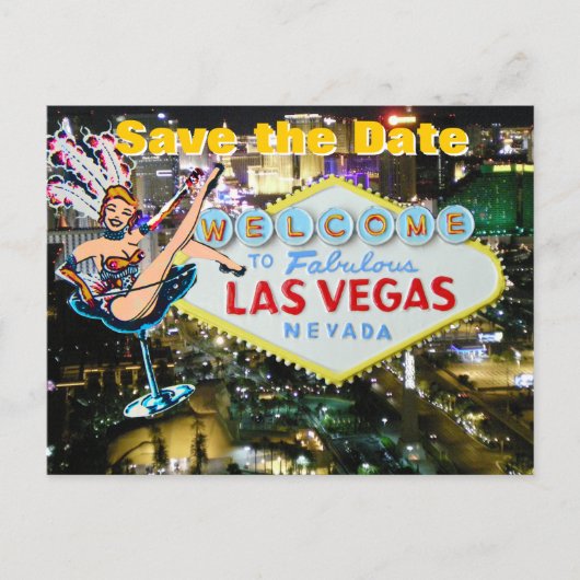 Carte Postale Faire-part Vegas Strip Wedding Enregistrer la date Showgirl (Devant)
