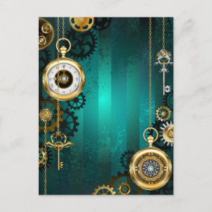 Carte Postale Faire-part Veille bijoux Steampunk sur un Arrière - plan vert