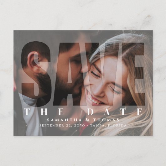 Carte Postale Faire-part Vellum simple moderne recouvert de deux photos | C (Devant)