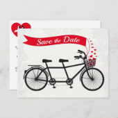 Carte Postale Faire-part Vélo en tandem Enregistrer la date des coeurs (Devant / Derrière)