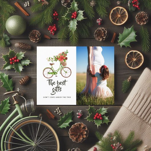 Carte Postale Faire-part Vélo Floral Aquarelle Noël Bébé en Route