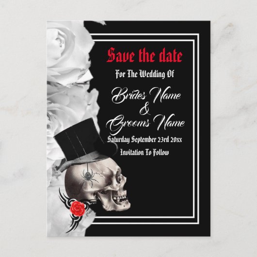 Carte Postale Faire-part Vélo gothique ou mariage noir rock enregistrer la  (Devant)