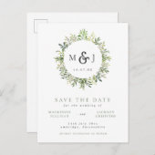 Carte Postale Faire-part Verdure moderne Mariage Monogramme de couronne de  (Devant / Derrière)