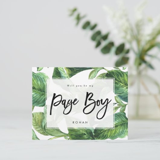 Carte Postale Faire-part verdure tropicale vous serez mon garçon de page (Debout devant)