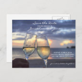 Carte Postale Faire-part Verre à Champagne Mariage Plage Océan Enregistrer  (Devant / Derrière)